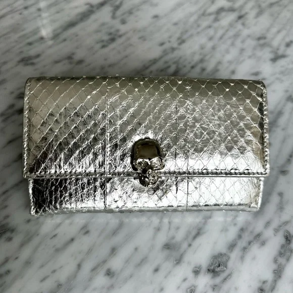 Authentic Alexander McQueen Wallet In Silver Python Snake Skin - Picture 2 of 7